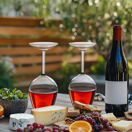 1/2Pcs Wine Glass Easy to Clean Dishwasher Safe Large Capacity Inverted Striped Design High Transparency Wine Glass
