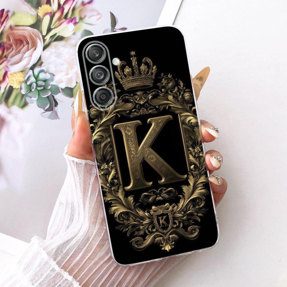 Для Samsung M55 Прозрачный Чехол Роскошная Корона Мода Буквы A-Z 2D Плоский Узор Мягкий Чехол для Телефона Для Samsung Galaxy M55 M556B Чехол