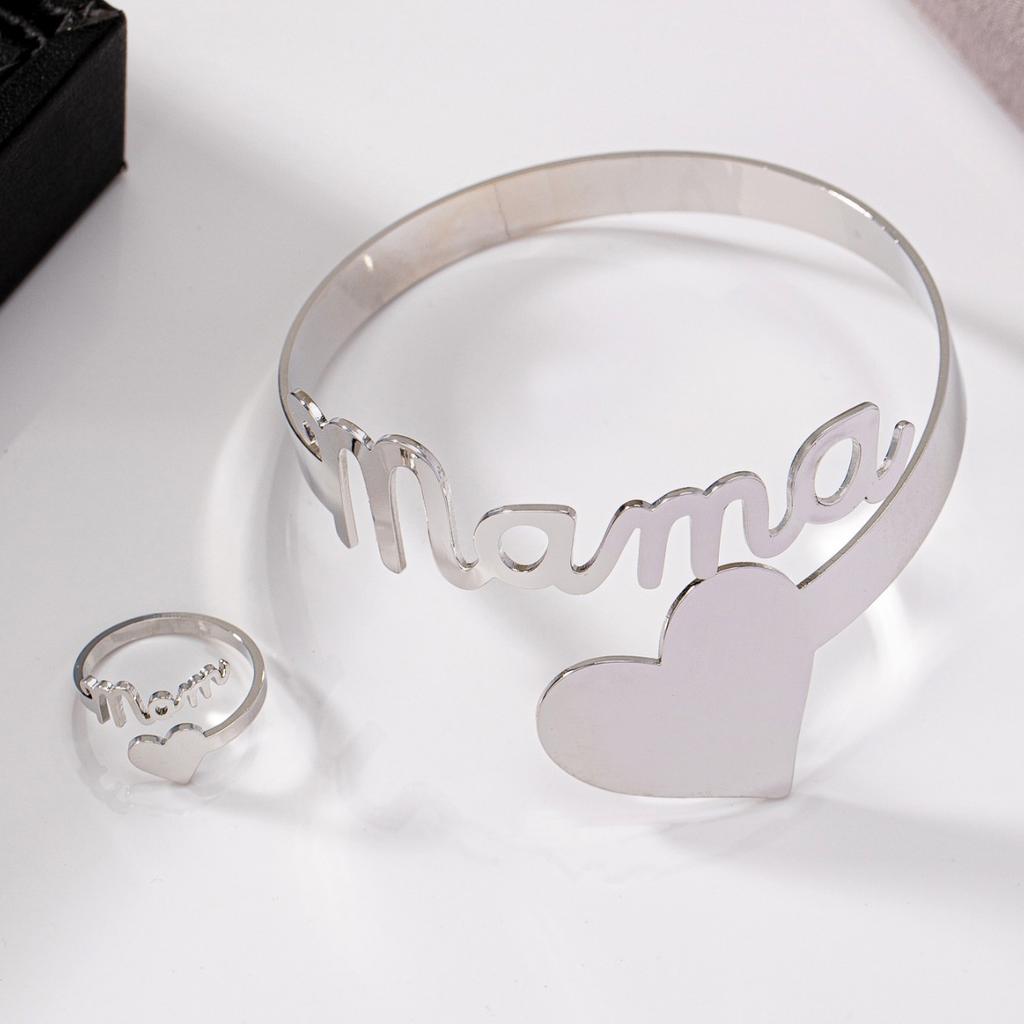 1 Набор Стильных Минималистичных Металлических Букв Love Mama Открытый Женский Браслет Кольцо Набор Подарок на День Матери
