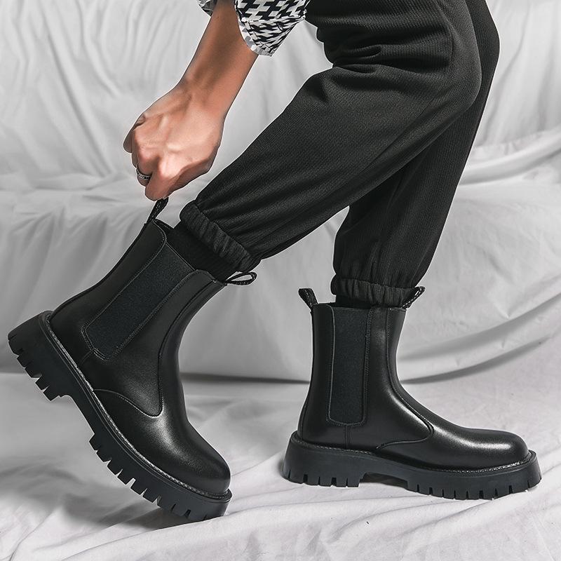 Мужские ботинки челси, мужские высокие британские дымчатые ботинки, внешнеторговые осенне-зимние бархатные ботинки мартин, мужские модные ботинки на толстой подошве