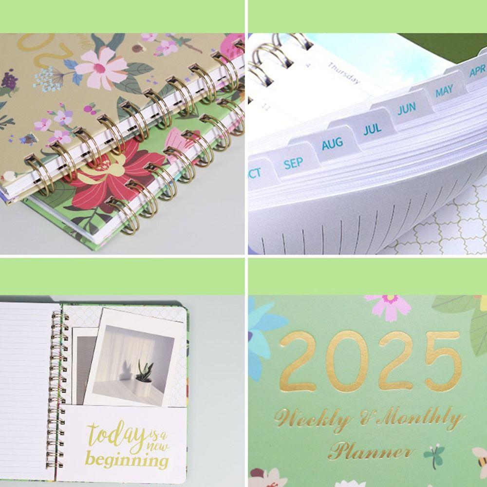 Diary Weekly Planner 2025 Agenda Planner Notebook Loose-leaf Coil Flowers Diary Notebook Business