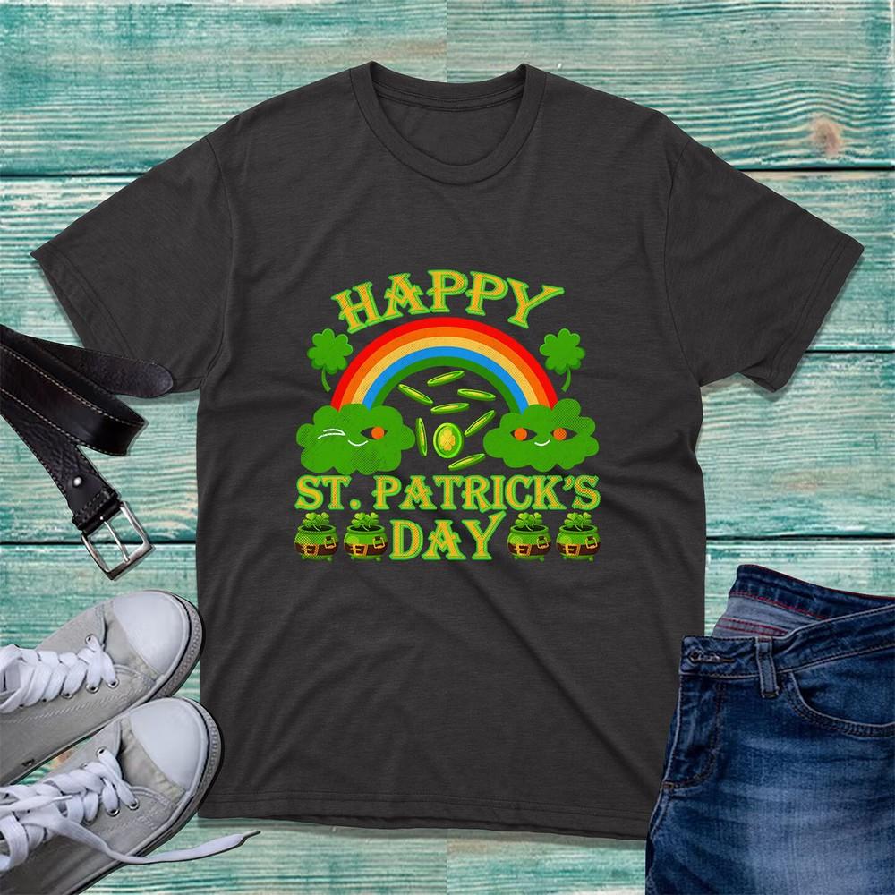 Happy St Patricks Day Tshirt Rainbow Shamrock St Paddys Day Irish Gift Top