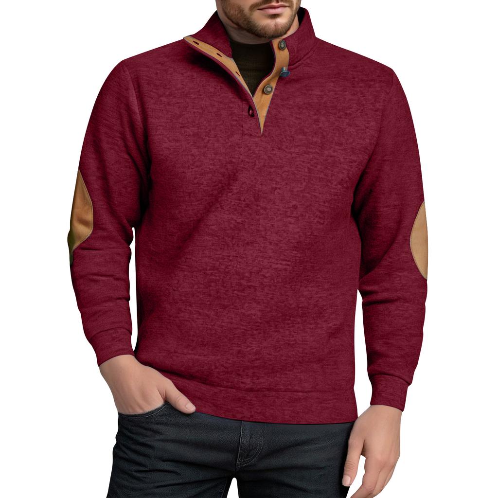 Men's Stand Up Collar Sweatshirt With Patchwork Casual Design