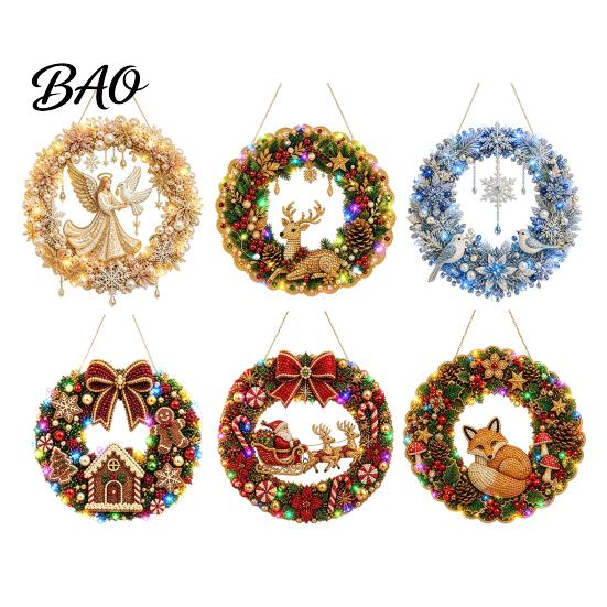 Holiday Gift for Friends 2Pcs Pearl Diamond Christmas Ornament Set, 2D Acrylic Glitter Hanging Ornaments Decor with Ribbon, Festive Tree Pendant Party