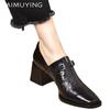 Женские ботильоны с квадратным носком, кожаные элегантные туфли на среднем каблуке, трендовые зимние новые брендовые дизайнерские туфли на толстом каблуке в готическом стиле Botas Mujer