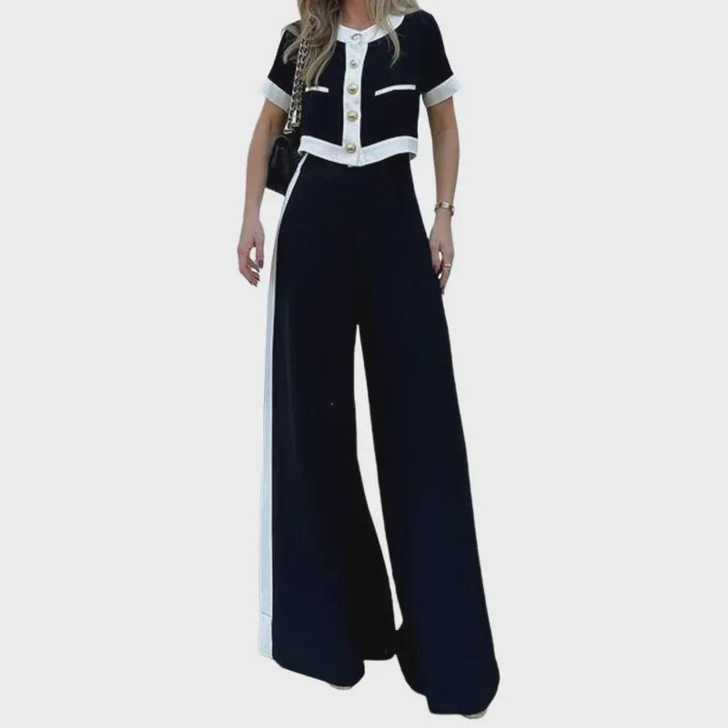 Женский комплект из двух предметов: черный кардиган, топ и прямые брюки, осень/зима 2024 года