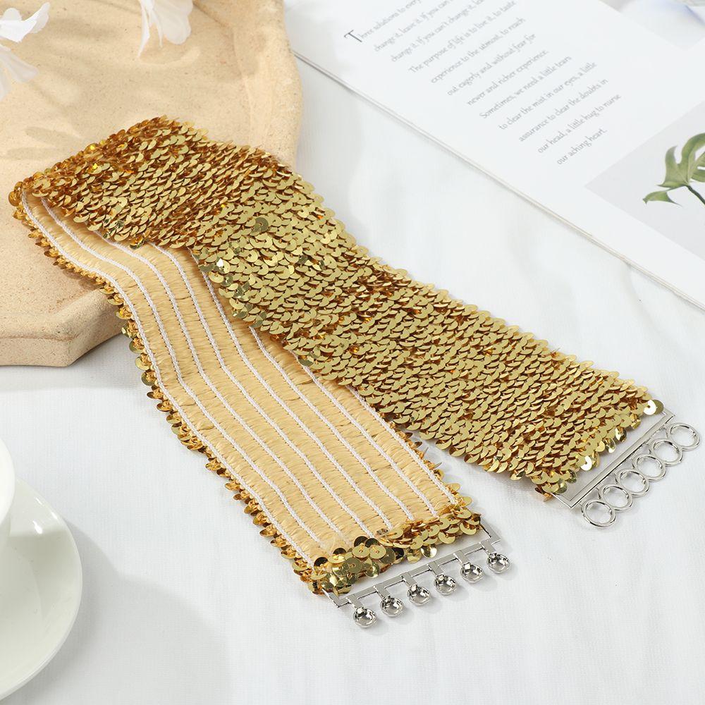 Casual Metal Buckle Waistband Sequin Wide Elastic Belt Ladies Dress Cummerbands Belly Waist Band