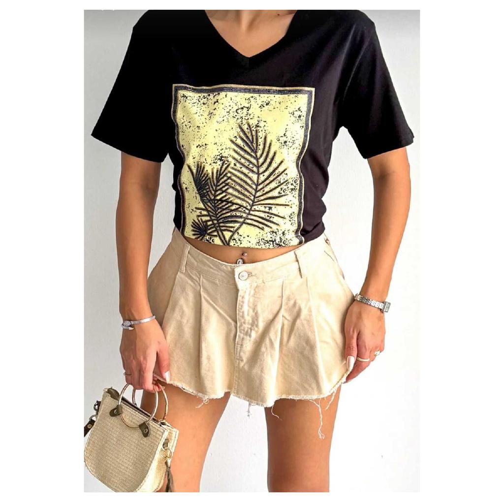 Женская черная футболка из 100 % хлопка с v-образным вырезом и вышивкой пайетками больших размеров