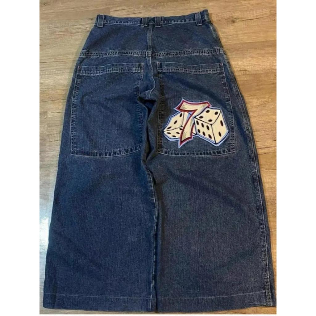 Вышитые мешковатые джинсы Y2K Одежда для мужчин и женщин Harajuku Hip Hop Вышитые винтажные синие мешковатые джинсы с низкой талией Широкие брюки