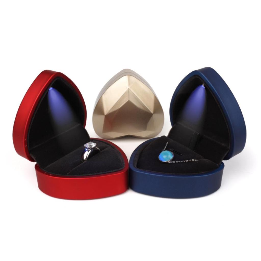 Elegant Heart-Shaped Jewelry Box with LED Light for Ring or Necklace.