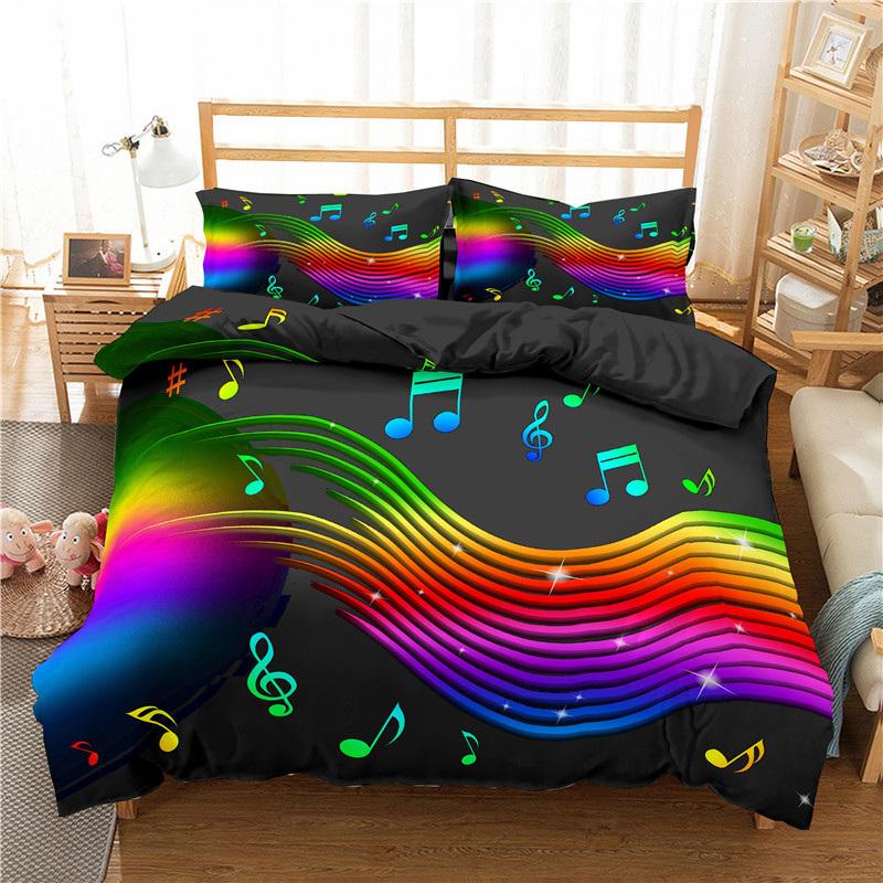 Colorful Music Note Duvet Cover Set King Queen Size Treble Clef Bedding Set Polyester Melody Music Creative Rhythmic Quilt Cover