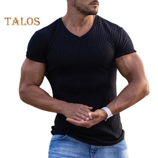 Мужская футболка с коротким рукавом и V-образным вырезом, облегающая спортивная полосатая однотонная футболка, дышащая спортивная одежда для спорта, путешествий, офиса