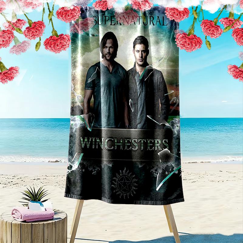 Supernatural Brothers Print Beach Towel, Large Soft Quick Dry Towel for Beach Camping Swimming