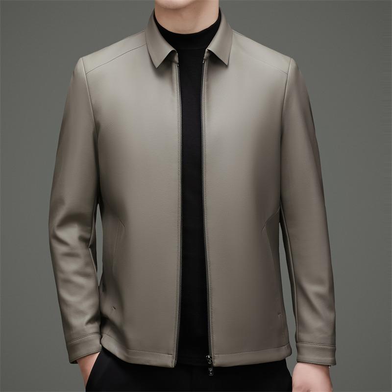 Autumn and winter new Haining clothes men's business casual simple sheepskin jacket dad lapel leather jacket