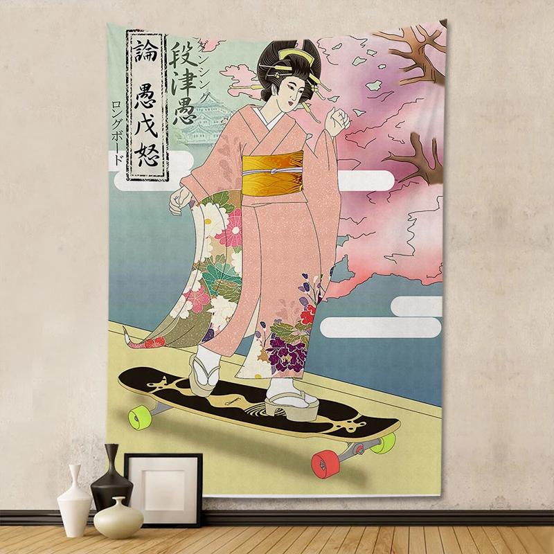 Гобелен Укиё-э Дамы Фон Японская цифровая печать Декоративная подвесная ткань Настенное украшение