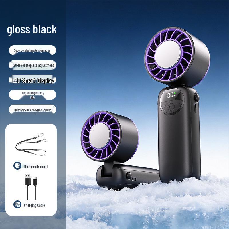 High-Speed Semiconductor Refrigeration Handheld Fan with Foldable Neck Strap and Ice Pack