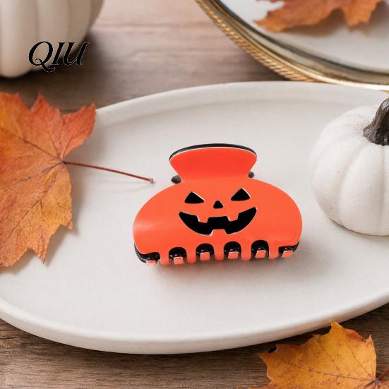 Festive Halloween Clip Themed Hair Claw, Hollow Pumpkin Design Clip, Strong Grip Shower Back Head Claw for Party Daily Wear Acetic