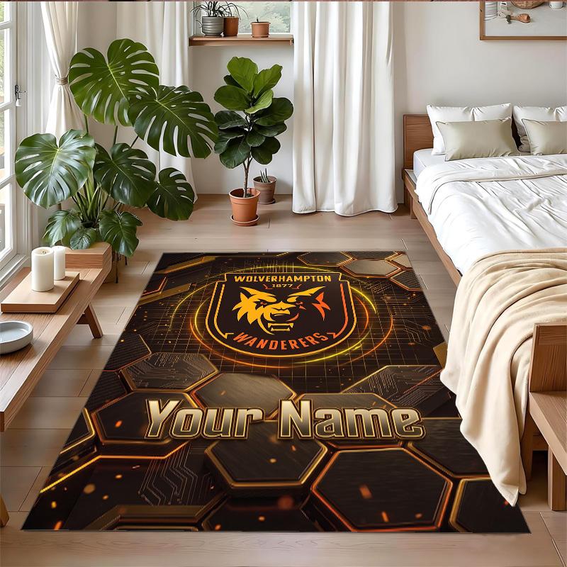 Crystal Velvet Rug Custom Name Text, Soft Non Slip Floor Mat Home DecorWolverhampton Wanderers Football