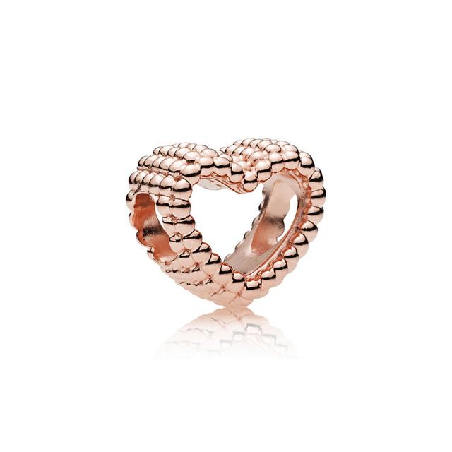 925 Sterling Silver Rose Gold Charms Open Heart Sparkling Polish Charm Pendant Clip Stopper Charms Fit Original Fashion Bracelet