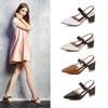 2024 Women's Pointed Toe Buckle Strap Sandals - Korean Style, Thick High Heels, Large Sizes Available