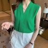 Офисная женская шифоновая рубашка женская летняя безрукавка 2023 года сексуальные майки однотонные майки с V-образным вырезом одежда