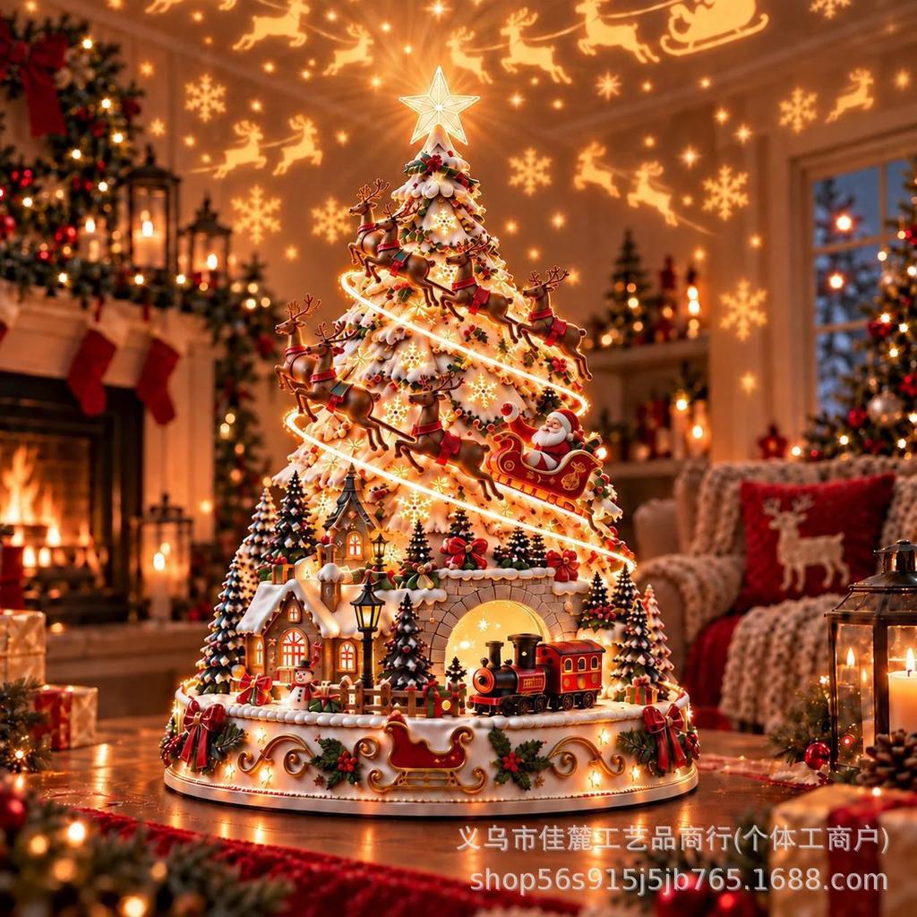 Stylish Portable Cute Practical Christmas Village Projection Ornament