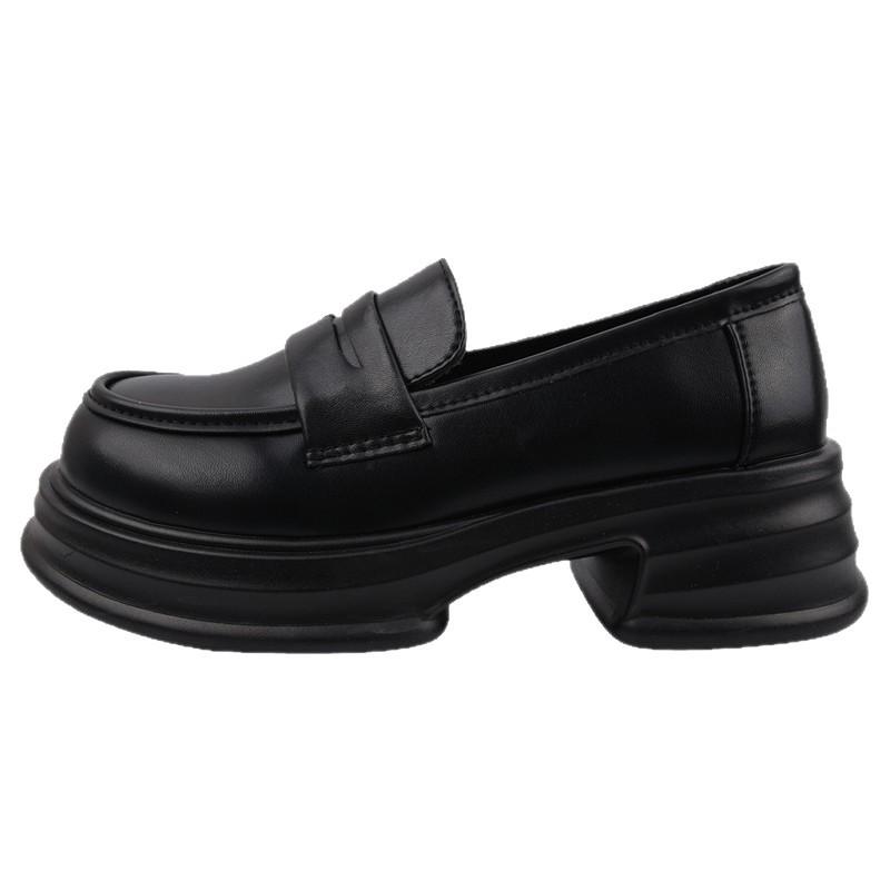 Маленькие кожаные туфли в черном британском стиле женские осень 2025 новые японские jk универсальные на толстой подошве на толстом каблуке нескользящие лоферы