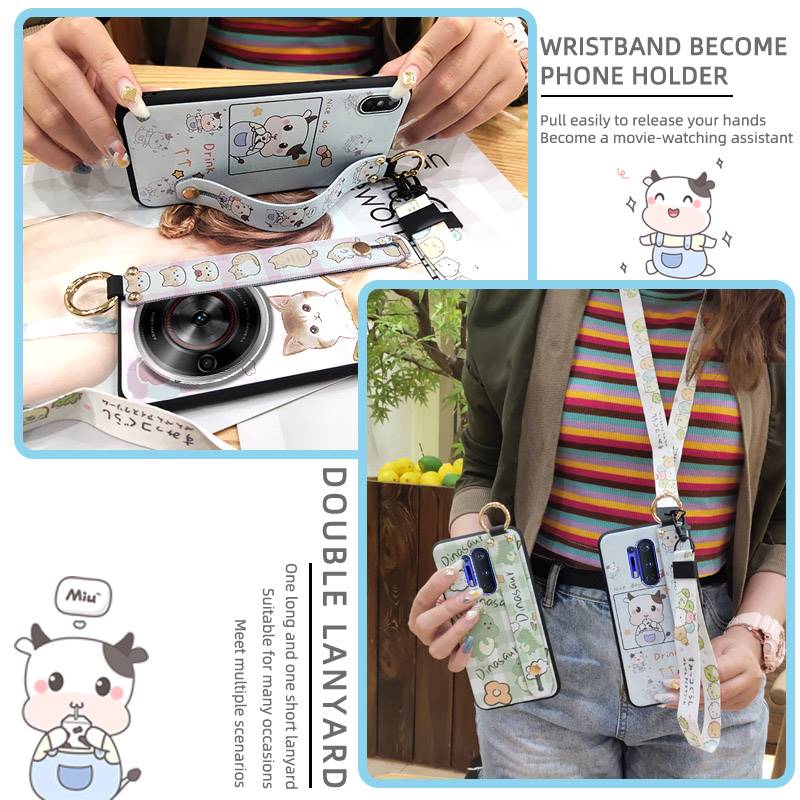 Cute Durable Phone Case For ZTE Blade A75 5G/Nubia Focus 5G/Calf 5G Cartoon Anti-knock Soft Case Ring Protective Lanyard