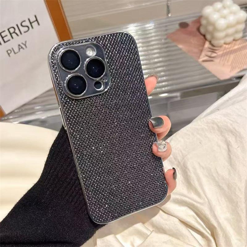 Luxury Electroplated Silver Frame Lens Film Flash Diamond Stylish Phone Case for iPhone 16 Pro Max 15 14 Plus 13 12 Pro 11 Fall Protection Cover