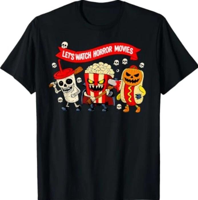 Let's Watch Horror Movies Funny Halloween Horror Night Snack T-Shirt