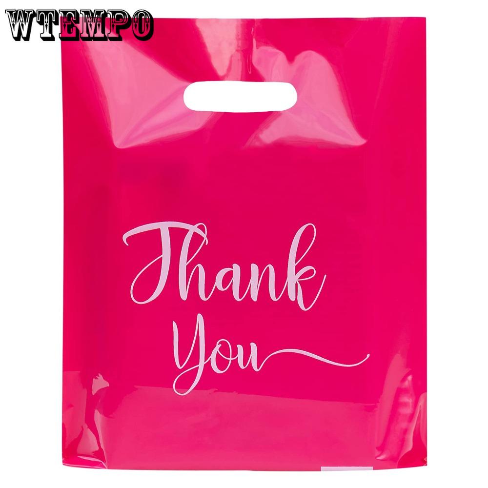 50pcs Thank You Bags Plastic Shopping Bags Reusable Bags with Handles Retail Boutique Bags for Supermarkets Business Gifts Shops Clothes Parties