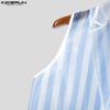 INCERUN Men Lapel Sleeveless Buttons Striped Transparent Mesh Sheer Waistcoats