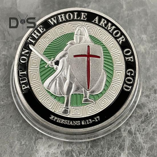 Монета «Доспехи Бога» диаметром 1,57 дюйма, металлическая сувенирная монета, надетая на все доспехи Бога, двухсторонняя монета «Бронированный солдат» для Военной церкви