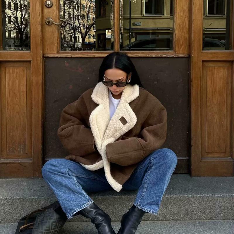 Женское пальто Осень и Зима Новая женская мода Свободное и теплое Ретро пальто из овечьей шерсти
