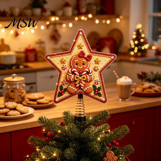Creative Holiday Gift Ideas DIY Christmas Tree Topper Star Kit with Faux Pearl & Rhinestone Materials, Santa Snowman Reindeer Festive Home Ornament