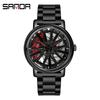 SANDA Luxury Fashion Sell Men's Watches 360 Degree Rotating Wheel Rim Dial Leather Strap Waterproof Sport Quartz Watch Cool