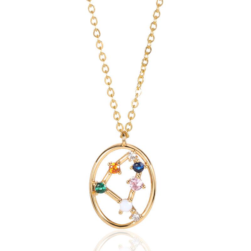 Позолоченные 18-каратные ожерелья со знаками зодиака для девочек и женщин, 12 созвездий, ожерелье с камнем, цветное циркониевое полое ожерелье для влюбленных, изысканные ювелирные изделия, подарки