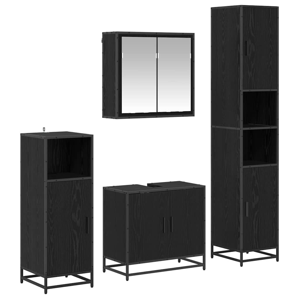 Bathroom Furniture Set 4 pcs Black Oak Effect Particleboard