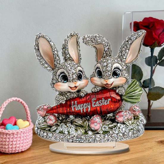 Easter Bunny Acrylic Table Sign 2D Flat Colorful Eggs Rabbit Decoration Home Living Room Valentine's Day
