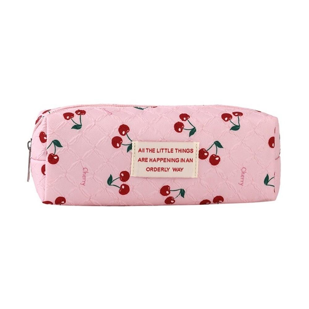 Cherry Print Pen Bag Large Capacity Pencil Pouch Stationery Organizer  School Office Supplies