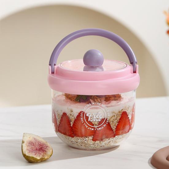 Portable Salad Bowl with Built-In Fork & Lid 600ml Double-Layer Plastic