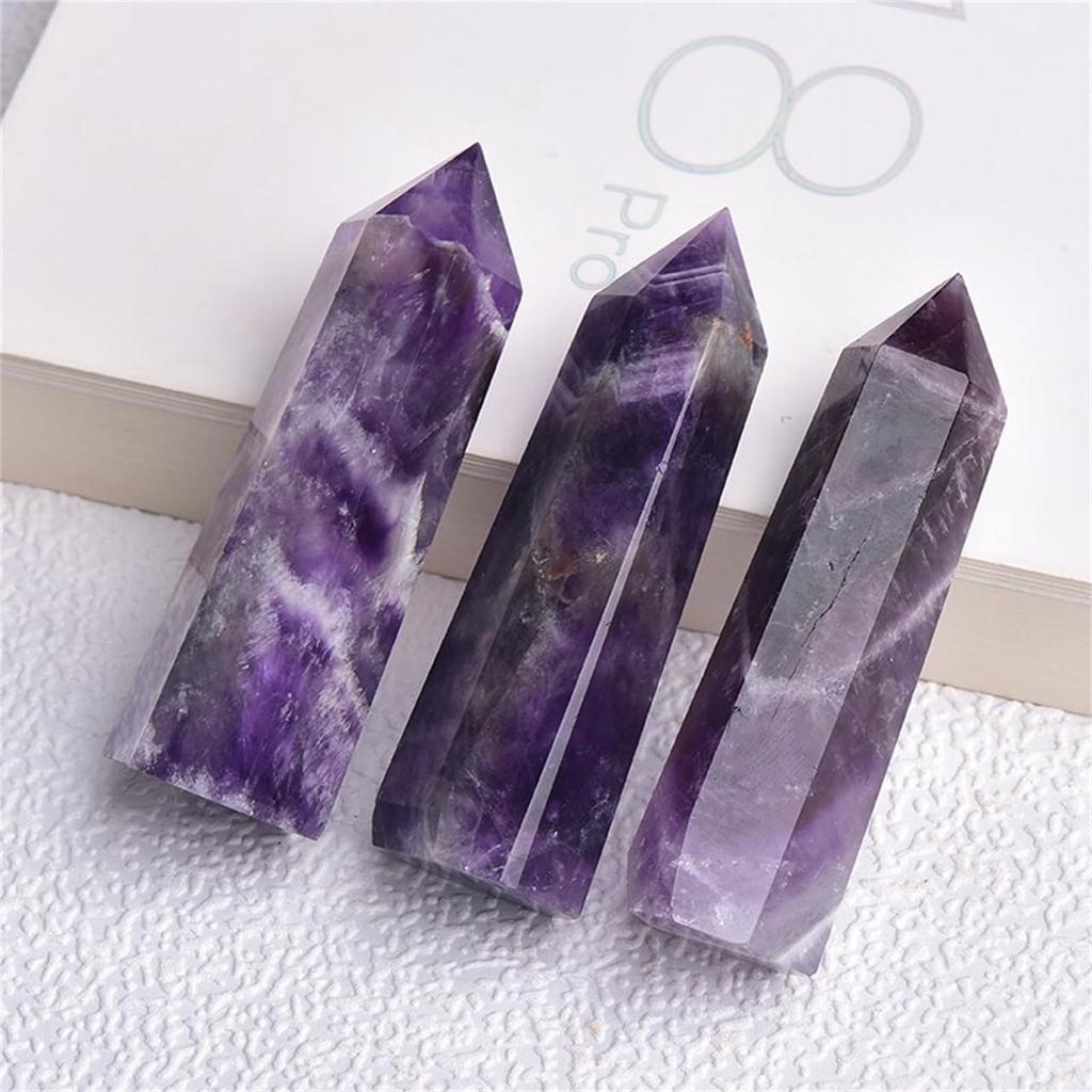 Hexagonal Crystal Pillar, Amethyst Pillar, Crystal Purification, Interior Decoration, Power Stone, Good Luck Charm, Feng Shui Item, 80-90mm, Set of 1
