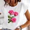 (Азиатский размер) Трендовые цветочные милые графические футболки Футболка Женская верхняя одежда Повседневная Цветочная мода с коротким рукавом с принтом Женская женская футболка