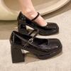 Винтажные туфли Мэри Джейн на высоком каблуке для женщин, лакированные туфли на платформе, женские черные туфли в стиле Лолиты с квадратным носком и толстым каблуком