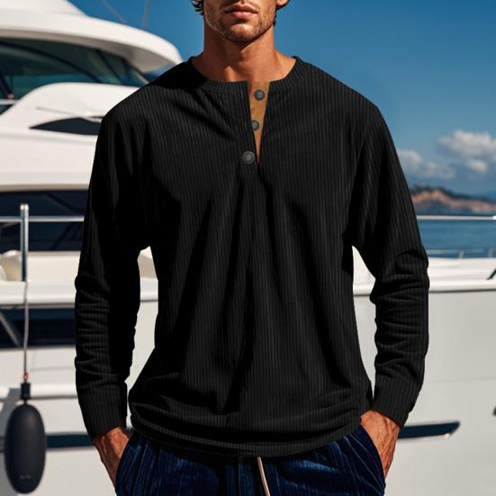 Men Long Sleeve T-Shirt Corduroy Solid Color Spring And Autumn T-Shirt Casual