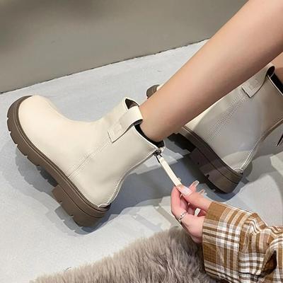 Короткие туфли для женщин Обувь челси Белые женские ботильоны Ботильоны с кисточками Круглый носок Корейский стиль Предложение Ботинки Высокого качества