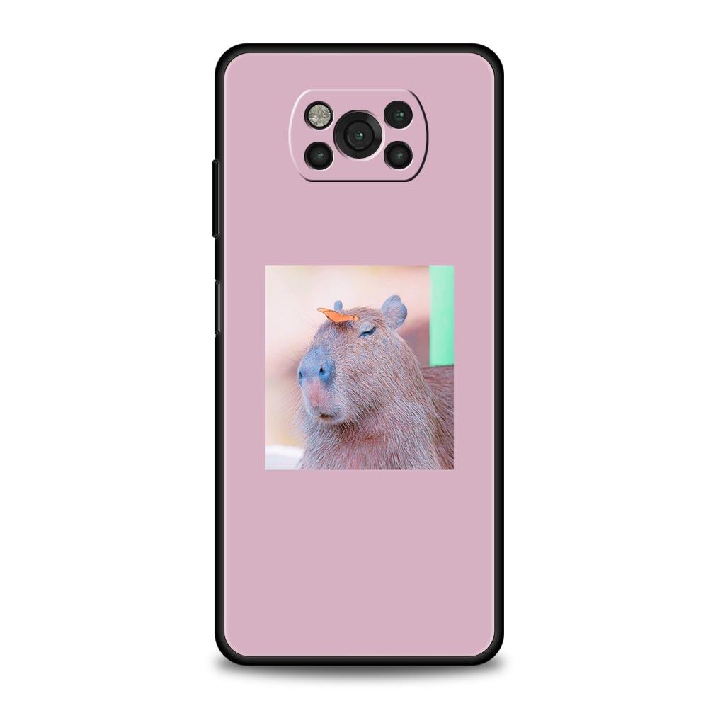 Чехол для телефона для Xiaomi Poco X6 X5 X4 Pro 5G X3 NFC F5 F4 M5 M4 M3 F3 GT C51 C50 C55 Мягкий силиконовый Черный чехол Мультяшная капибара