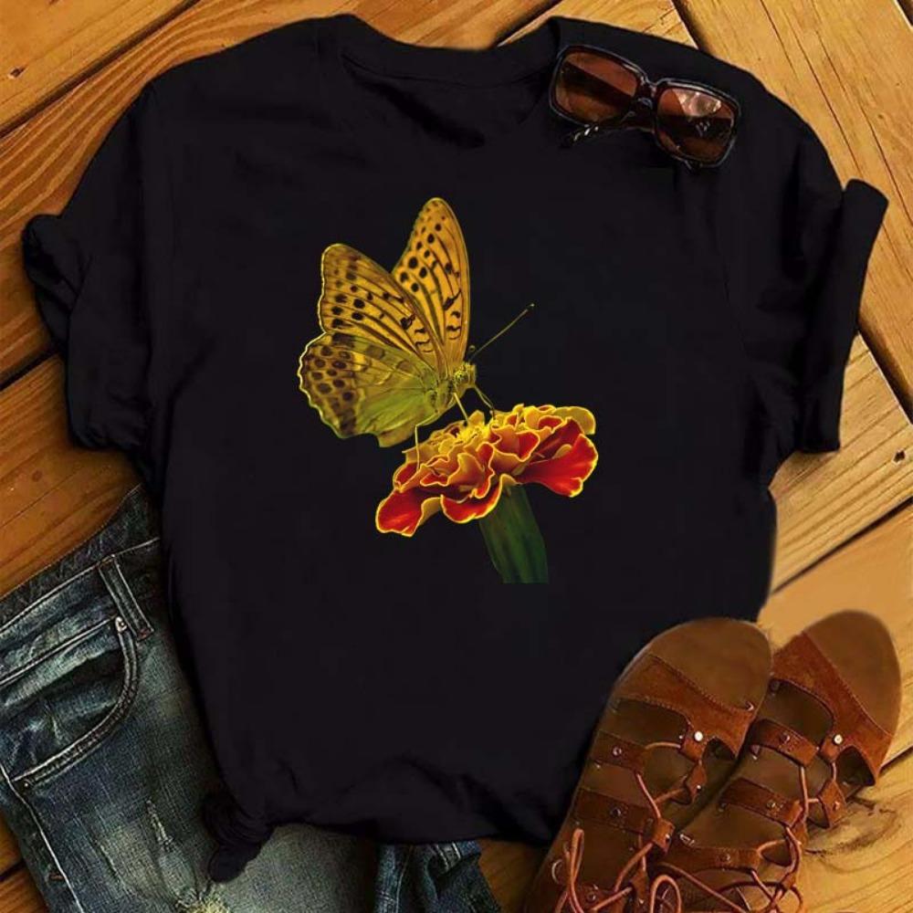 Rose Print Women's Sleeve Tops Tees Comfortable Casual Summer Fashion