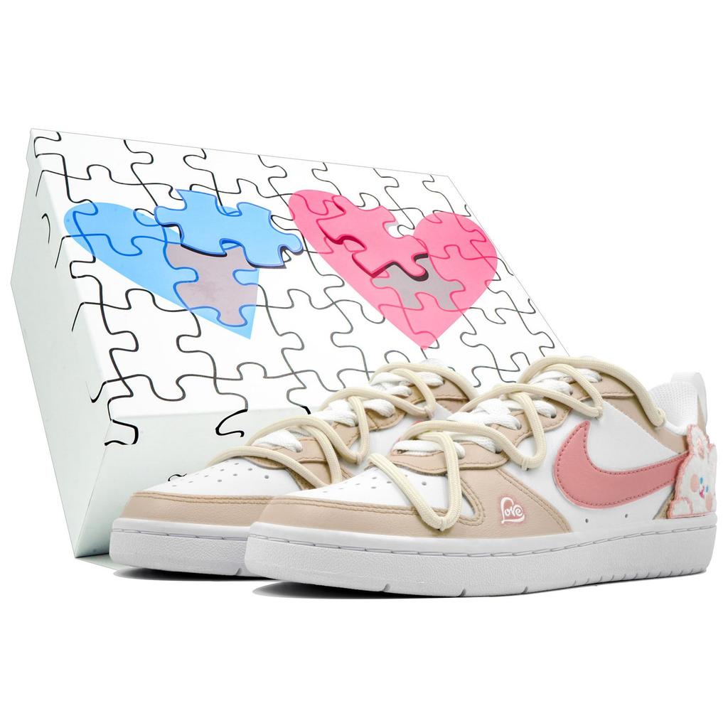 Nike Кроссовки Court Borough Wan Hua Nong, Милый Заяц, Низкие Скейтбордические Кроссовки Женские Бело-Желто-Розовые BQ5448-100(Команда113-)