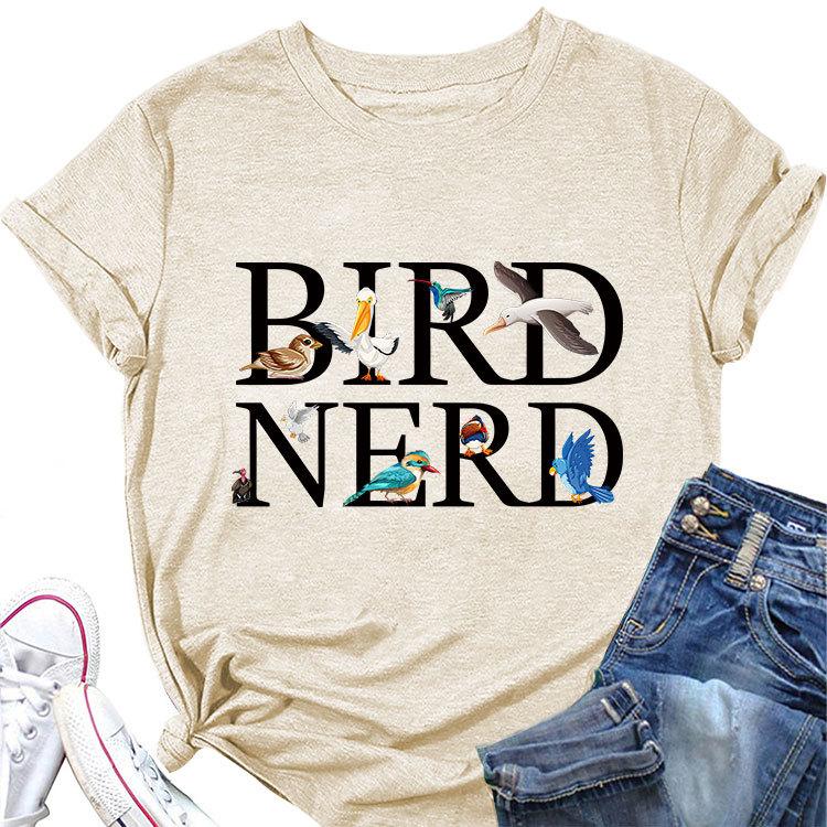 Новая летняя модная футболка с коротким рукавом Bird Nerd Tee с принтом, повседневный женский топ с круглым вырезом, пуловер